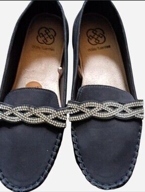 Daisy Fuentes Black Loafers with Braided Crystal Accent